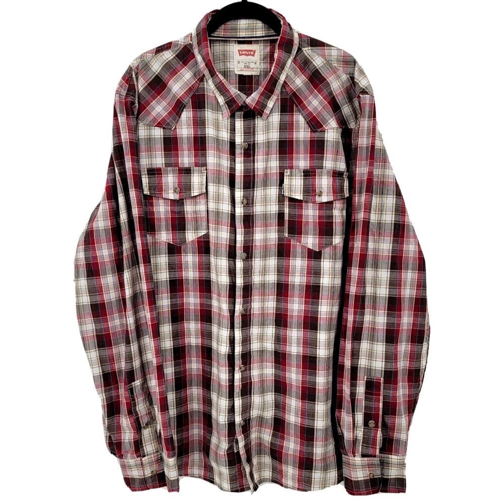 Levi's Men's XXL Western Shirt Pearl Snaps White Tab Cowboy Rodeo Plaid Modern